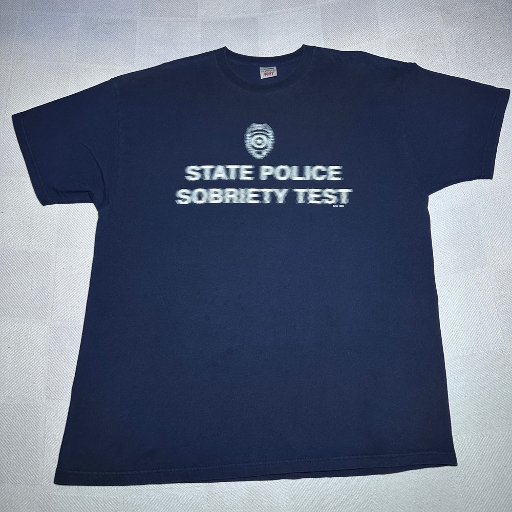 Vintage 90s State Police Sobriety Test T-Shirt Mens 2XL Blurry Graphic Navy Blue